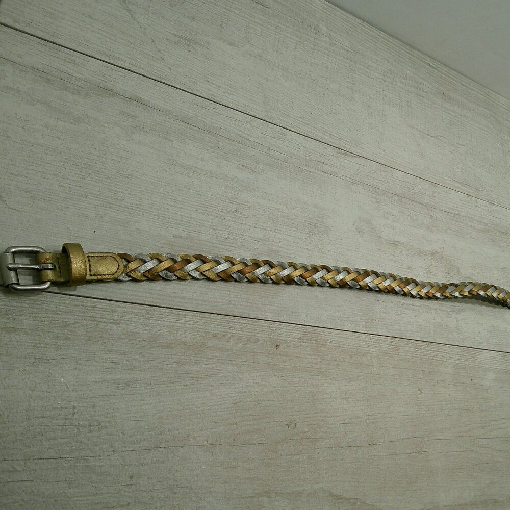 Beautifully Braided Leather Metallic Belt with Silver Belt Buckle Size L | Large - Picture 2 of 6
